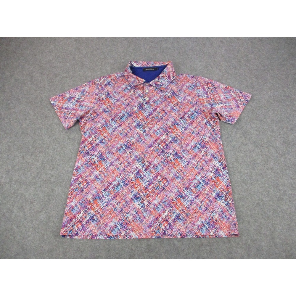 Bugatchi Polo Shirt Mens Large Pink Blue Geometric Abstract Mercerized Cotton